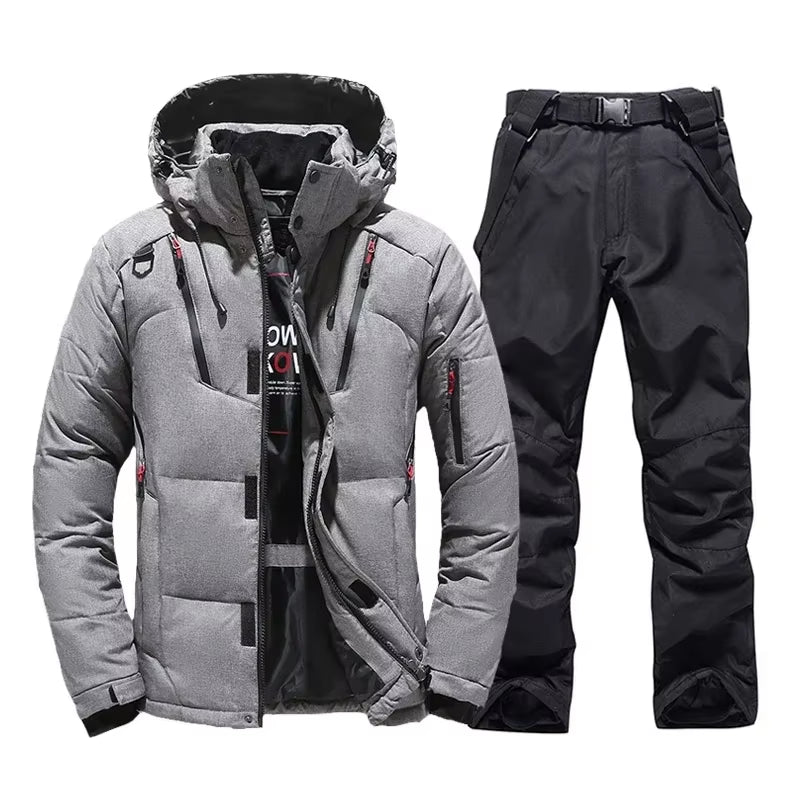 Nouveau Thermique Hiver Ski Doudoune Combinaison De Ski Hommes Snowboard Bavoirs Pantalon Chaud Ensemble Mâle Motoneige Vêtements Pour Porter Salopette
