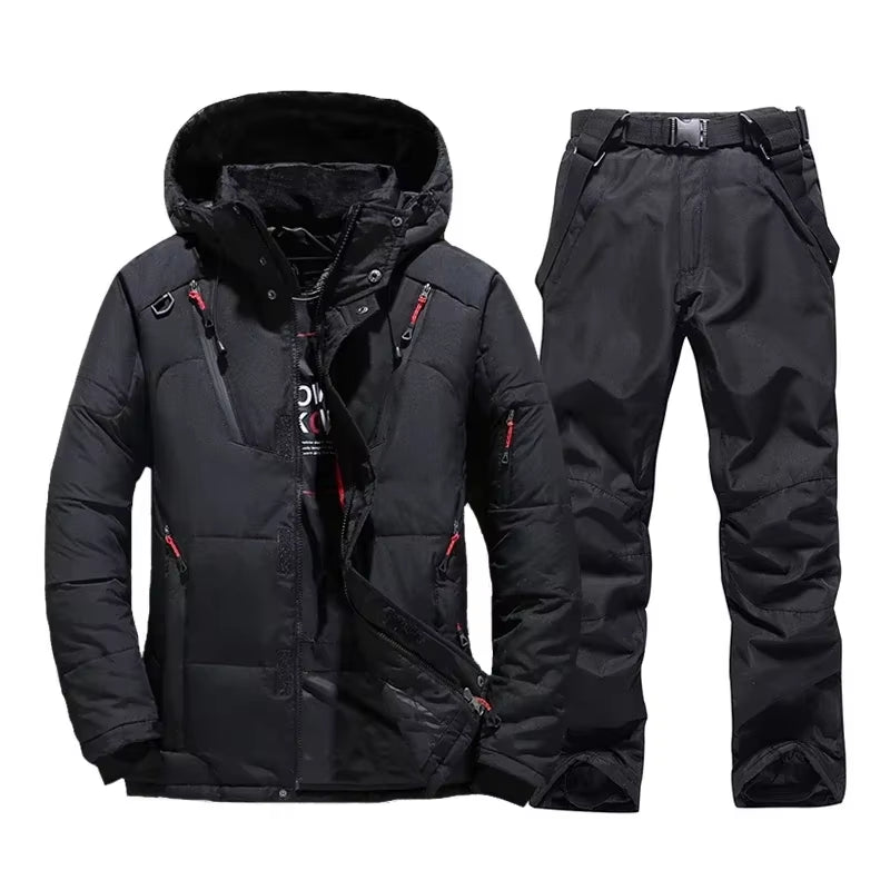 Nouveau Thermique Hiver Ski Doudoune Combinaison De Ski Hommes Snowboard Bavoirs Pantalon Chaud Ensemble Mâle Motoneige Vêtements Pour Porter Salopette
