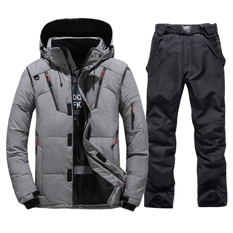 Nouveau Thermique Hiver Ski Doudoune Combinaison De Ski Hommes Snowboard Bavoirs Pantalon Chaud Ensemble Mâle Motoneige Vêtements Pour Porter Salopette